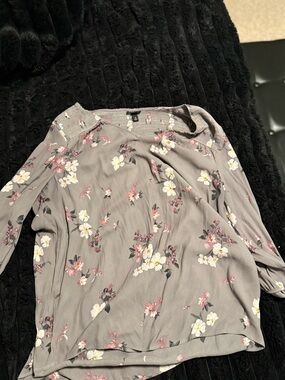 torrid Floral Smocked-Shoulder Blouse - Gray with Pink & White Flowers